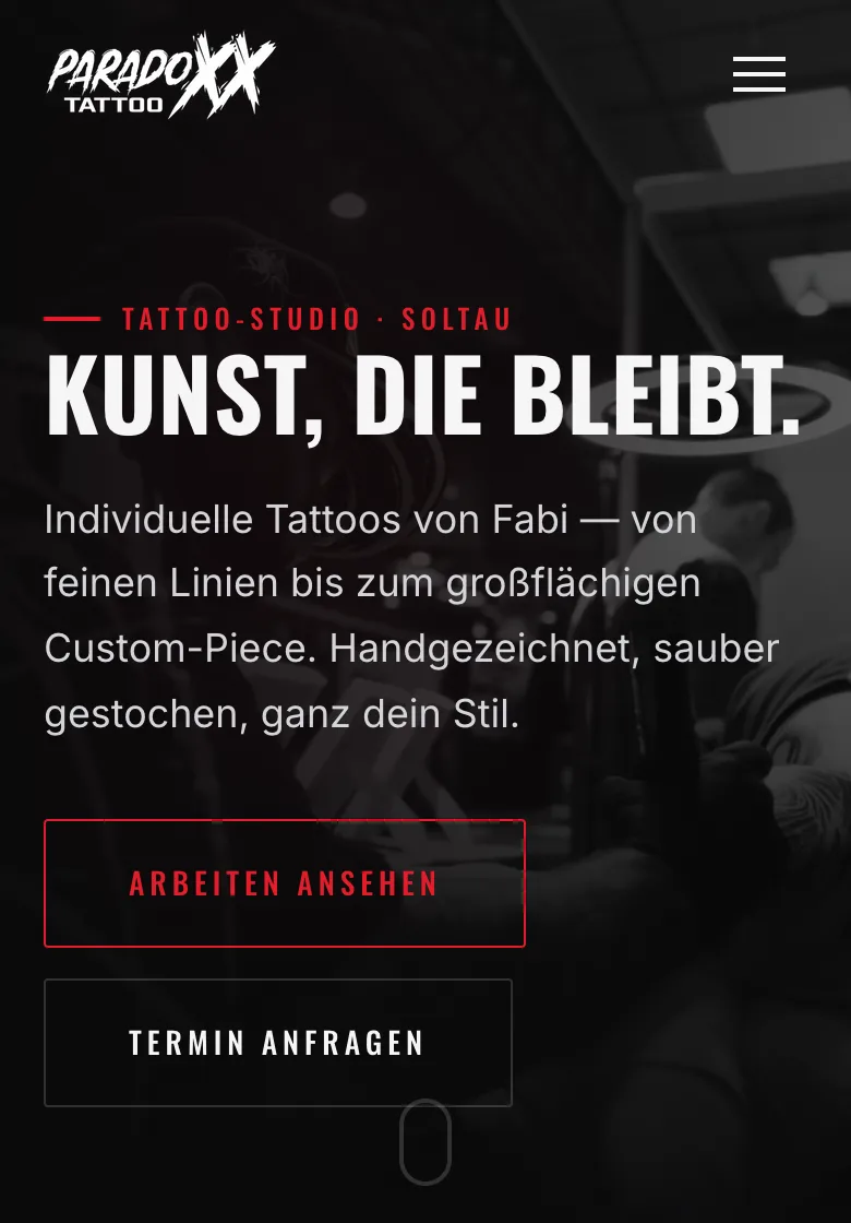 Nachher: neue mobile Website des Tattoo-Studios Paradoxx in Soltau