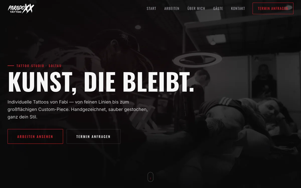 Website paradoxxtattoo.com – von Nygaard Development umgesetzt
